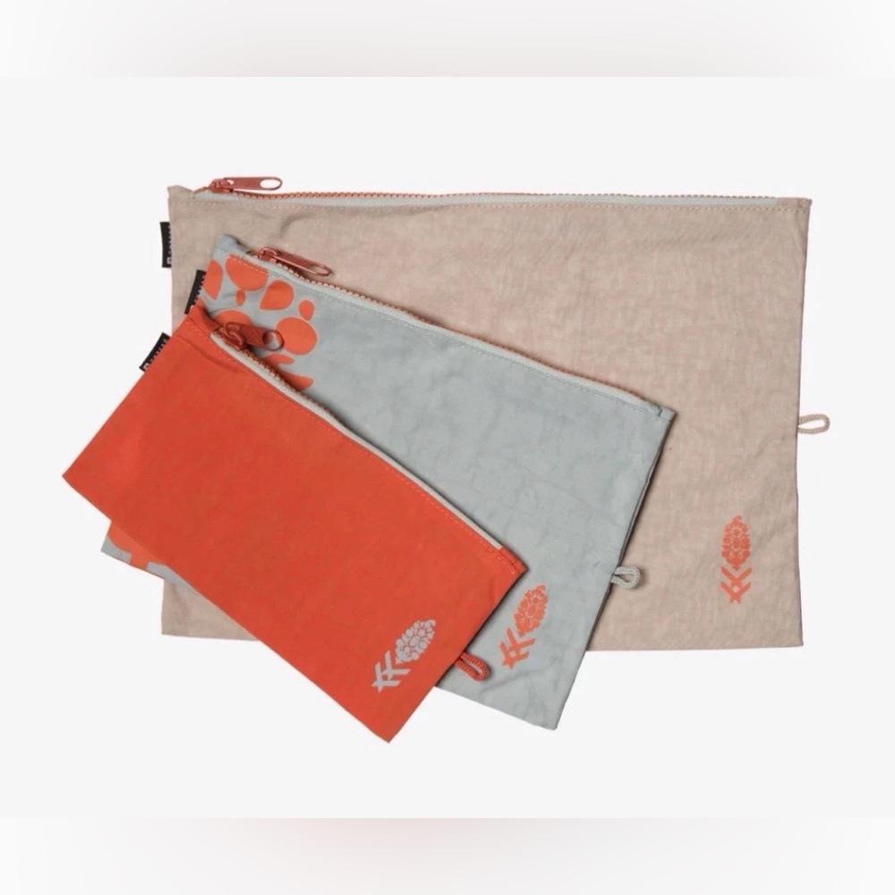 Free People Movement x Thread Buti 3 Travel Pouches Set Orange Blue Cream NWT